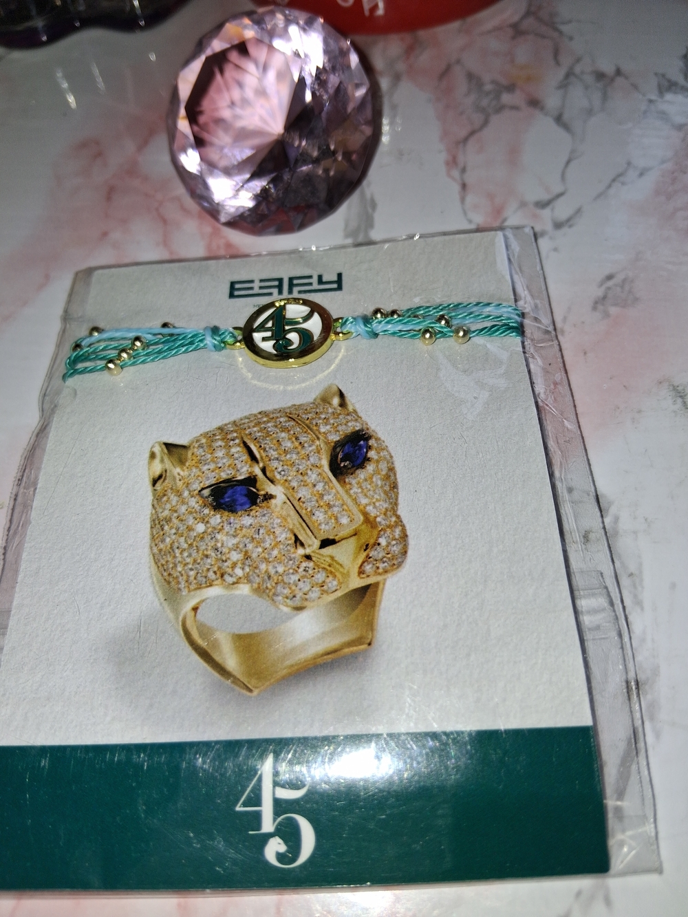 Effy Aqua Cord Bracelet with Gold 45 Charm